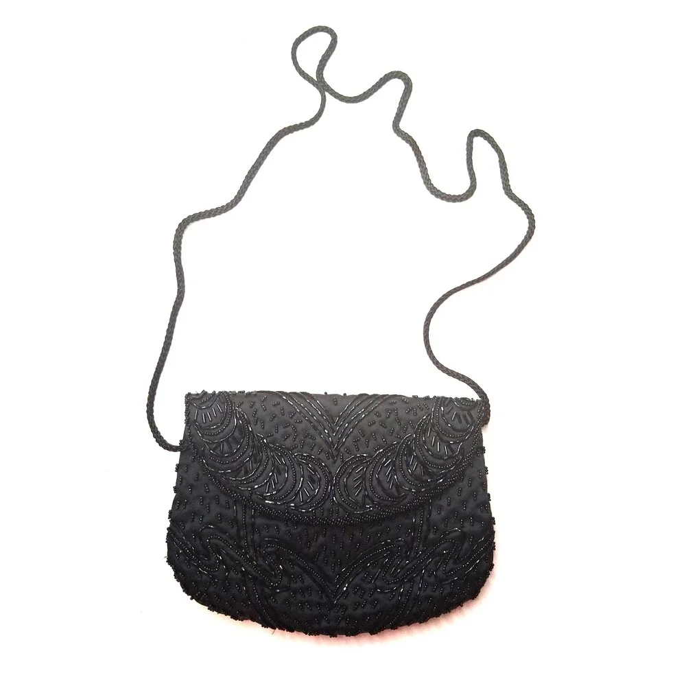 Carla Marchi Black Beaded Shoulder Evening Bag 9